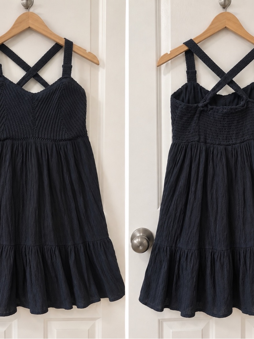 Smocked Crisscross-Back Casual Sundress in Black